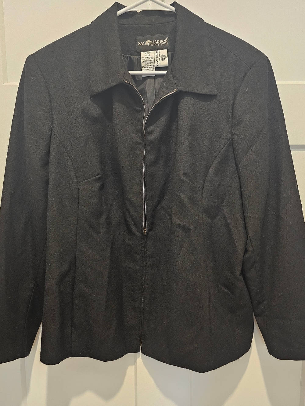 Vintage 90s Sag Harbor Women’s Jacket Size 16 Petite Long Sleeve Black Wool